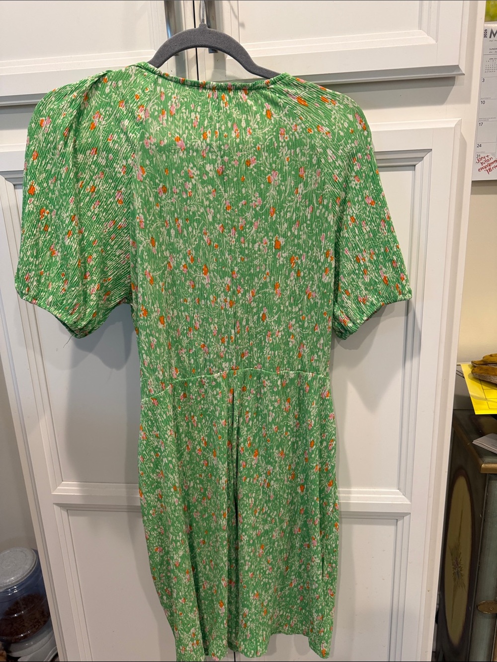 Mango Green Floral Midi Dress with Puff Sleeves - Picture 2 of 2
